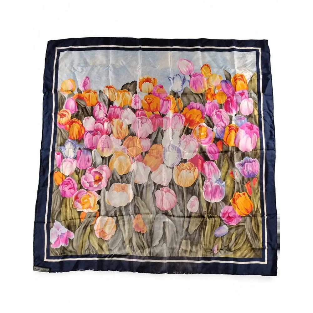 Casca Scarfs Inc Silk Square Scarf 34x34 Botanical Tulip Print Headband Necker